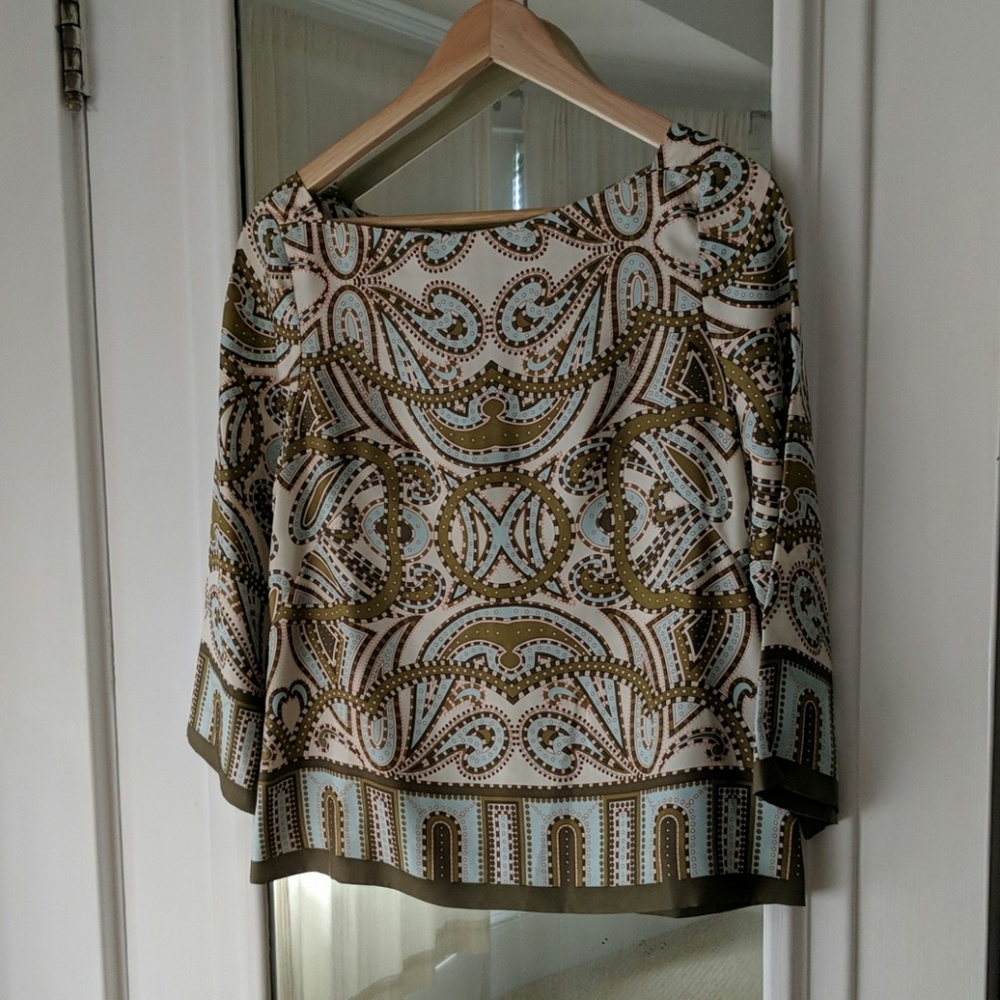 J. Crew Silk Paisley Print Boat Neck Blouse